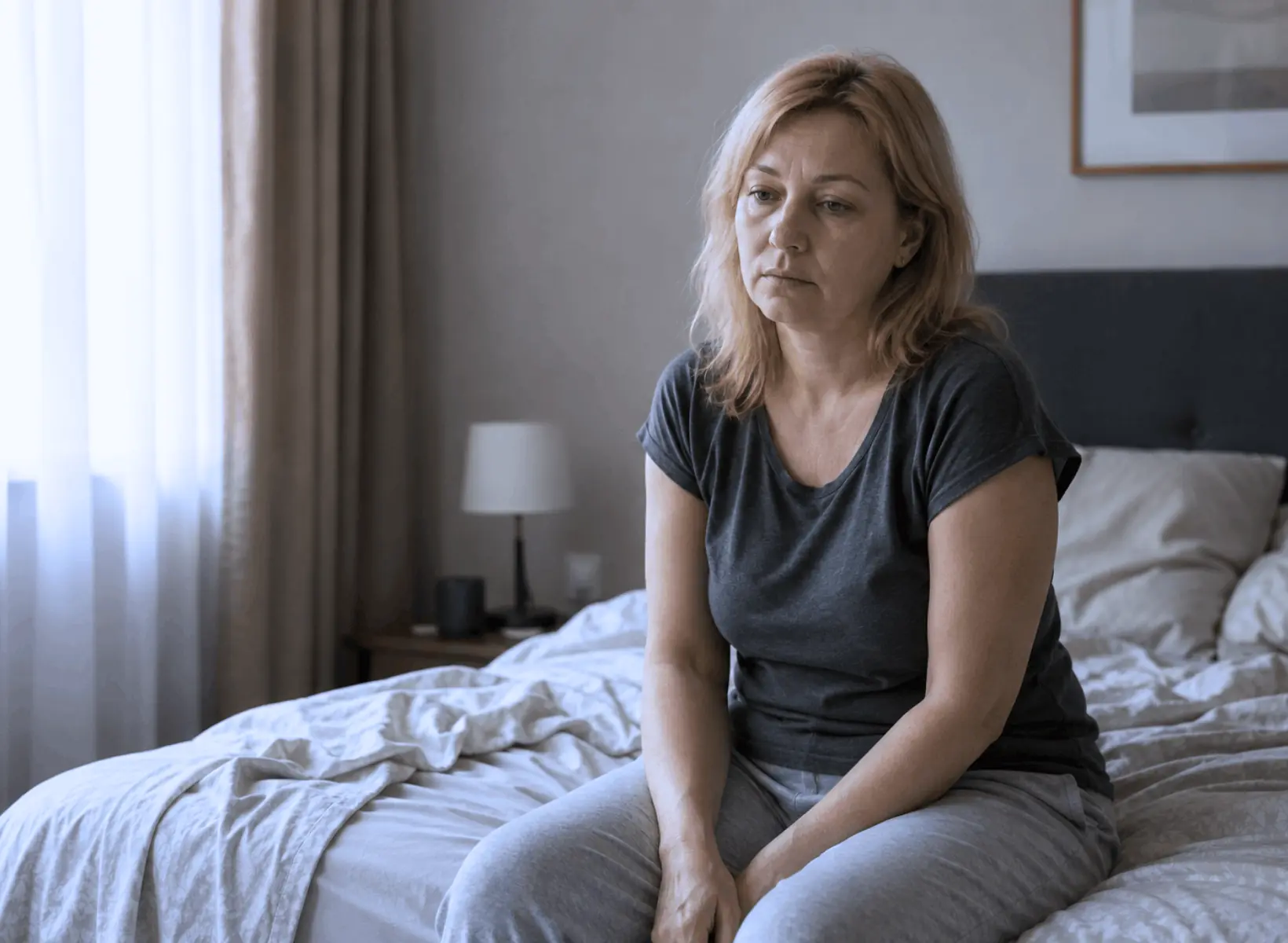 Nogurusi sieviete, kurai ir grūti kvalitatīvi izgulēties